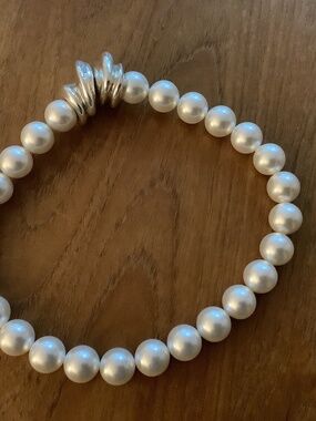 E&L Israel Sterling Silver Electroform Shell Pearl Beaded Necklace 18"
